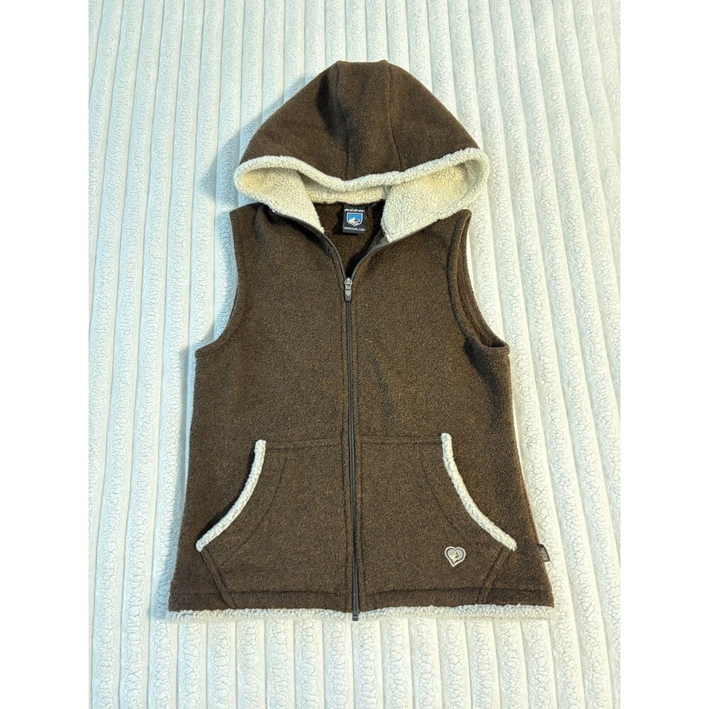 Kuhl Alfpaca Fleece hooded Zip Up sweater vest women’s small chocolate brown